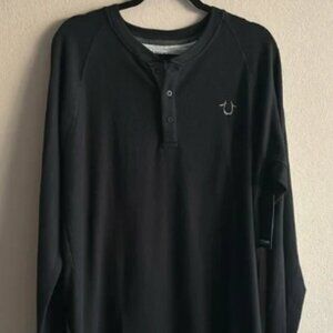 True Religion Black Charcoal Grey Buddah Henley Long Sleeve Shirt Style 107988